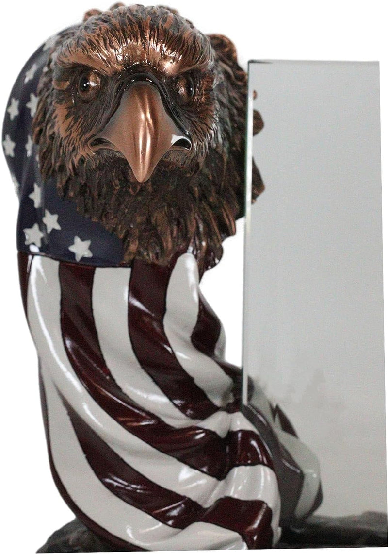 Patriotic Bald Eagle With American Flag Beveled Engravable Glass Frame 6"x4"
