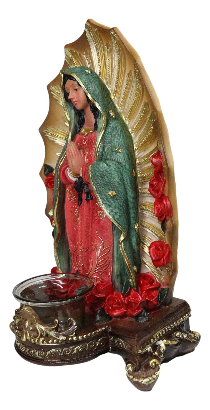 Our Blessed Mother Mary Lady of Guadalupe With Roses Candleholder Figurine 11"H