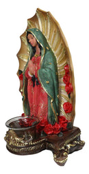 Our Blessed Mother Mary Lady of Guadalupe With Roses Candleholder Figurine 11"H