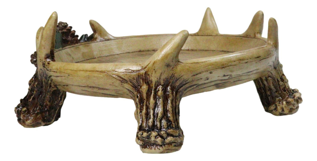 Rustic Deer Antler Tray Dish with Pinecones Woodland Decorative Catchall Bowl
