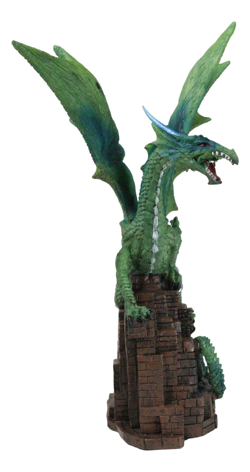 Green Terra Wyvern Monarch Dragon Perching On Medieval Castle Tower Figurine