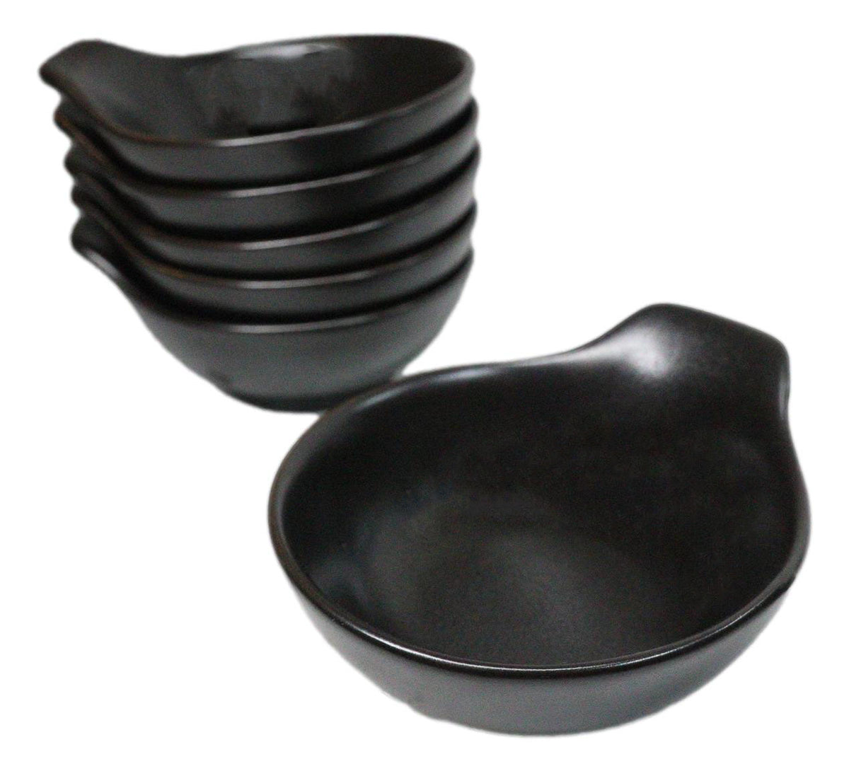 Pack Of 6 Black Kokuyo Minimalist Small Ponzu Tonsui Salad Bowls With Handle 5oz
