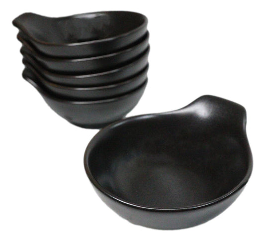 Pack Of 6 Black Kokuyo Minimalist Small Ponzu Tonsui Salad Bowls With Handle 5oz