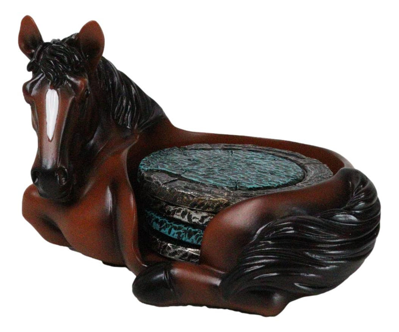 Rustic Western Brown Chestnut Horse Coaster Holder with Horseshoe Coasters Set