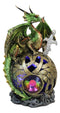 Metallic Green Treasure Dragon Perching On Colorful LED Orb Night Light Figurine