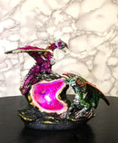 LED Crystal Faux Geode Dragons Duelling Figurine, Red & Green Metallic Dragons