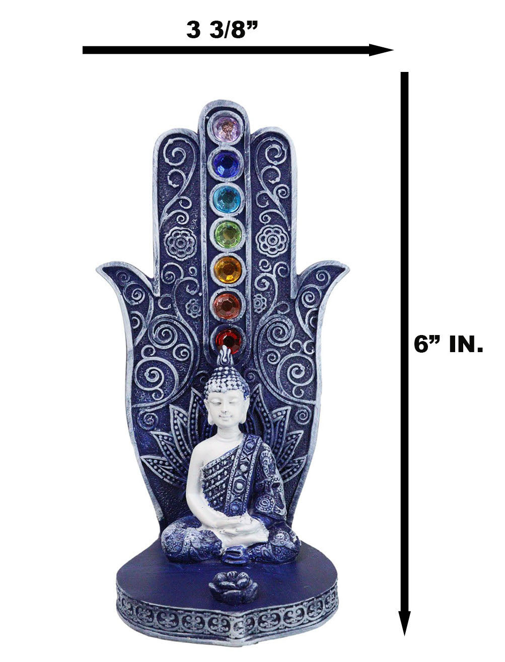 Blue Nirvana Hamsa Palm Buddha Rainbow Chakra Stones Incense Holder Figurine