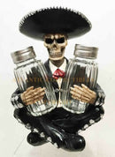 Day Of The Dead Skeleton Mariachi Band Wine And Salt Pepper Shakers Holder Set