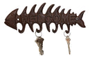 Cast Iron Rustic Fishbone Fish Bone Marine Coastal 4 Pegs Wall Hook Welcome Sign