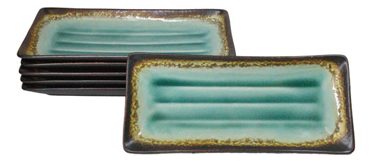 Set Of 6 Green Midori Kannyu Collection Ceramic Rectangle Serving Platters 12"L