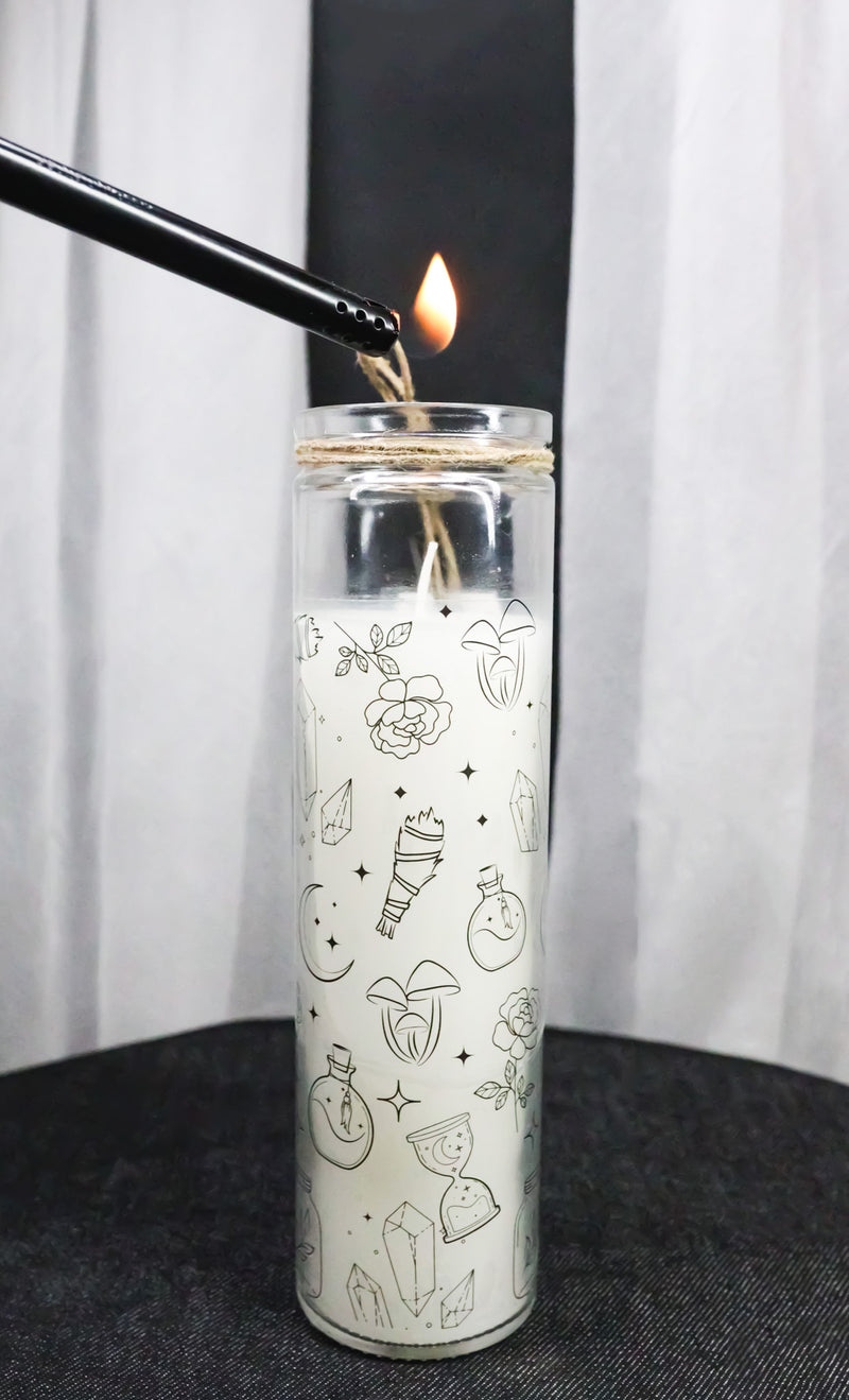 Mystical Magic Symbols White Sage Wicca Tall Tube Scented Candle Home Fragrance