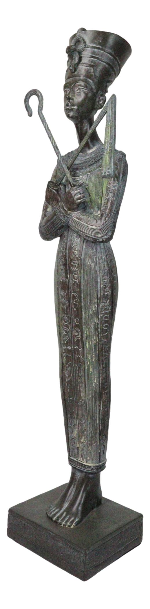 Egyptian Queen Nefertiti With Nemes Crook and Flail Statue With Base 20"H