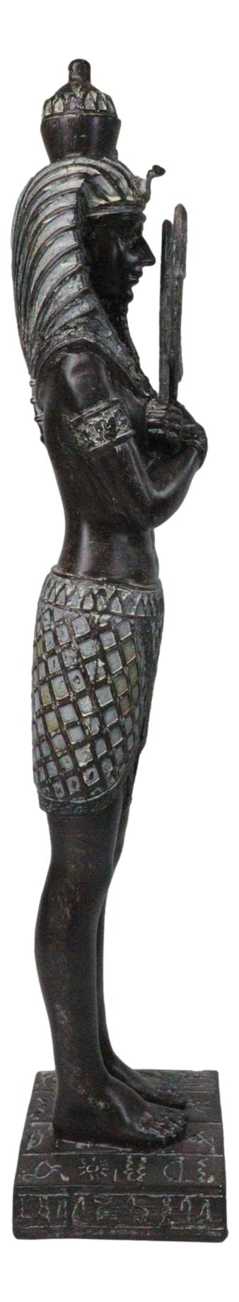 Egyptian Warrior King Pharaoh With Nemes Crook And Flail Standing On Base Statue