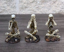 See Hear Speak No Evil Skeleton Figurines Set of 3 Wise Skeletons in Seated Pose