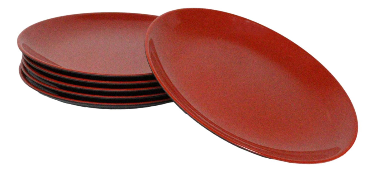 Set Of 6 Traditional Round 10"D Solid Red Black Large Melamine Dinner Plates