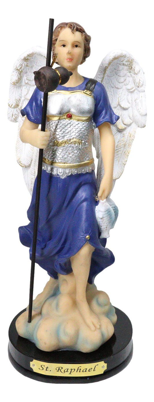 Archangel Saint Raphael Holding Staff And Fish Statue With Name Base 8"H Series