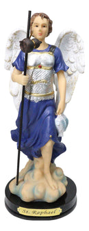 Archangel Saint Raphael Holding Staff And Fish Statue With Name Base 8"H Series
