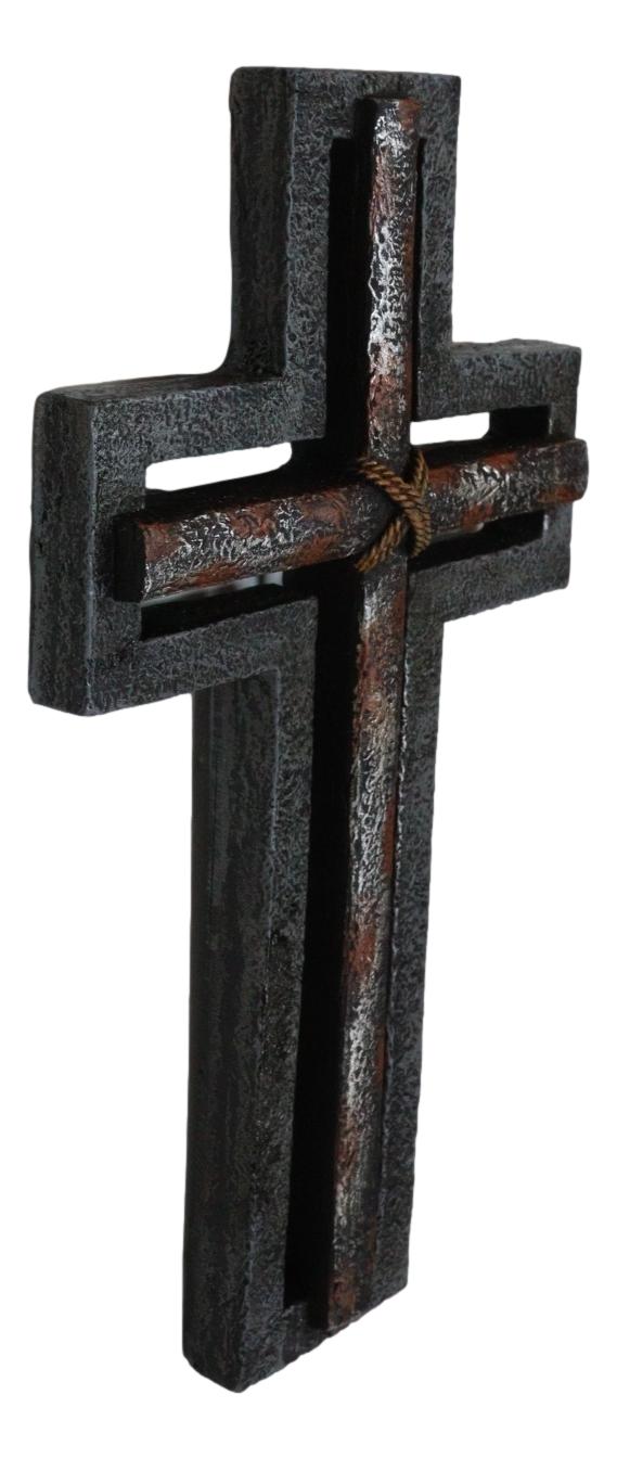 Rustic Western Layered Rust Finish Crossed Ropes Wall Cross Christian Plaque