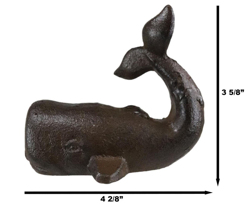 Set Of 2 Rustic Cast Iron Sperm Whale Cachalot Decorative Paperweight Figurines