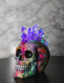 Punk Rock Rainbow Tie Dye Skull With Colorful LED Mohawk Crystal Hair Figurine