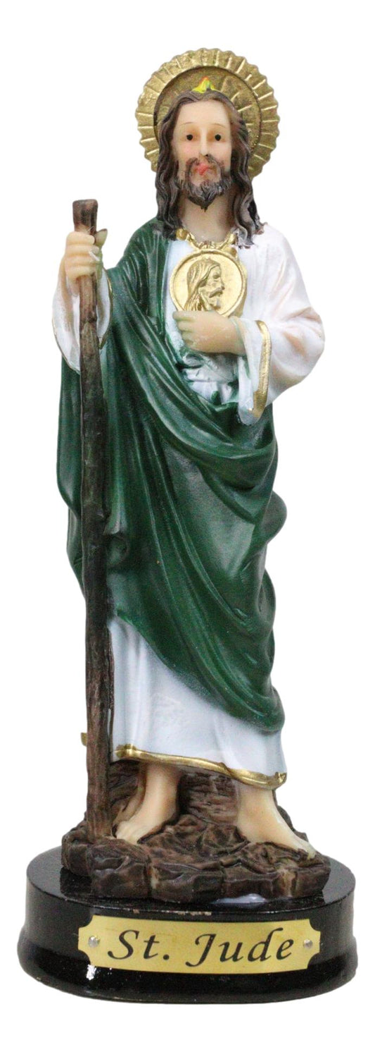 Saint Jude Thaddeus The Apostle With Holy Spirit Fire And Sun Medal Figurine 5"H - Ebros Gift