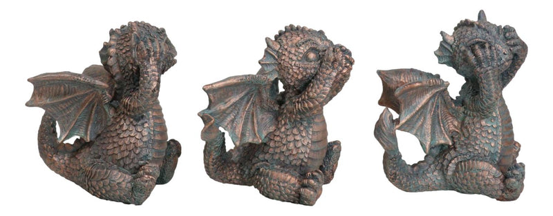 Set of 3 See Hear Speak No Evil Funny Hatchling Baby Dragons Fantasy Figurines