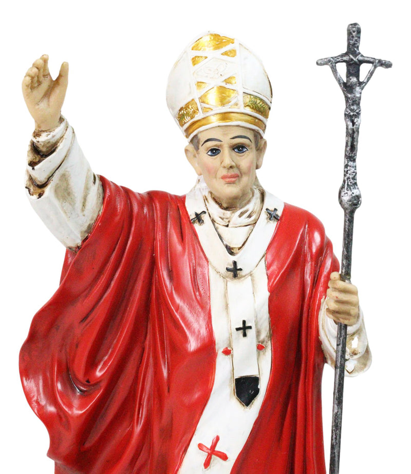Venerable Pontiff Pope Saint John Paul II Holding Papal Ferula Crucifix Figurine
