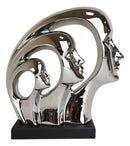 Silver Plated Ceramic Abstract Modern Gallery Art 3 Faces Family Unit Figurine