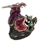 LED Crystal Faux Geode Dragons Duelling Figurine, Red & Green Metallic Dragons