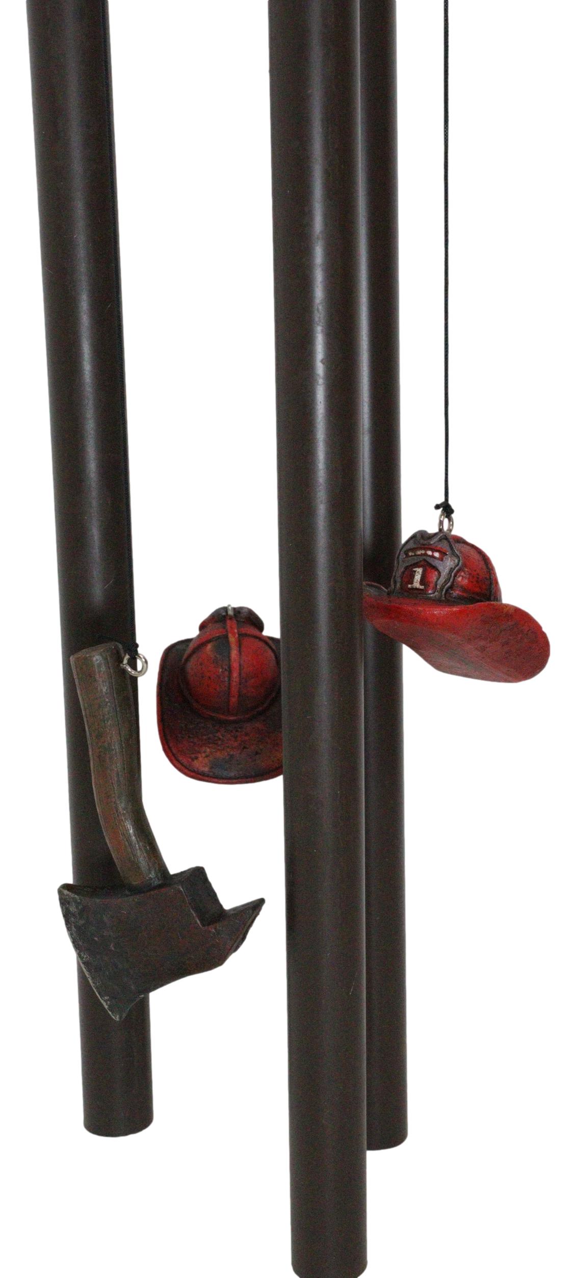 Fire Fighter Axe Fireman Station Number 1 Hat with Coiled Water Hose Wind Chime
