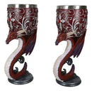 Set Of 2 Fantasy Maroon Dragons Devotion Love Hex Heart Baroque Wine Goblets