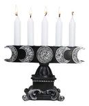 Wicca Triple Moon Pentagram On Scroll Pedestal Base Penta Taper Candles Holder