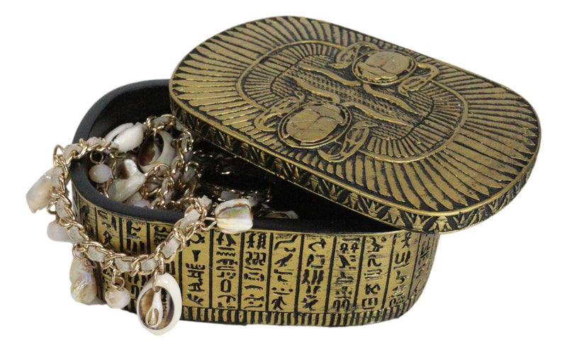 Golden Egyptian Dual Cobra Winged Scarab Beetles Decorative Jewelry Box Figurine - Ebros Gift