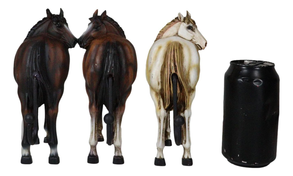 Set of 3 Rustic Western White Brown Chestnut Horses Hind Butt Coat Wall Hooks