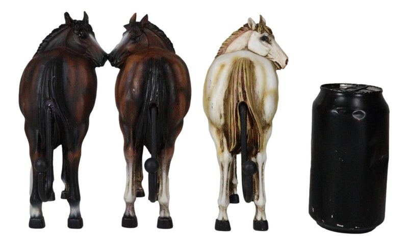 Set of 3 Rustic Western White Brown Chestnut Horses Hind Butt Coat Wall Hooks