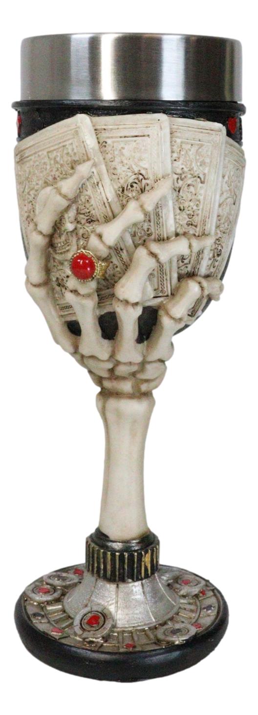 Poker Cards Casino Royale 4 Of A Kind Aces Skeleton Hand 7oz Wine Drink Goblet