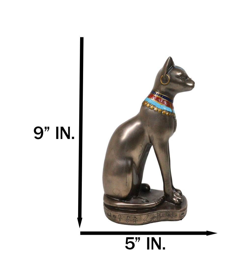 Egyptian Goddess Faux Bronze Bastet Cat Sitting in Royal Pose Figurine