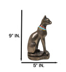 Egyptian Goddess Faux Bronze Bastet Cat Sitting in Royal Pose Figurine