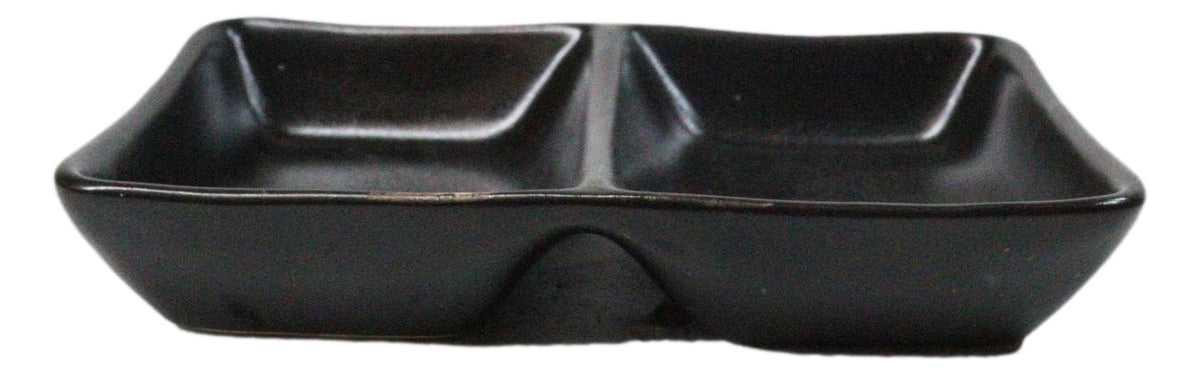 Pack Of 6 Ceramic Black Kokuyo Soy Sauce Or Condiment Dishes Double Partition