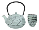 Mint Green Bamboo Design Tetsubin Cast Iron Teapot 40oz And 4 Tea Cups Set