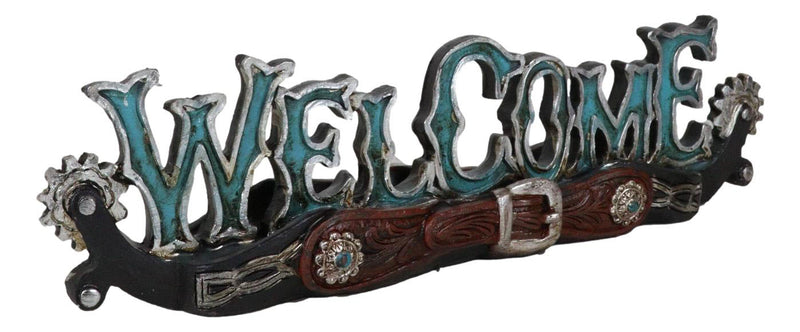 Rustic Western Cowboy Boot Spurs Buckle Turquoise Welcome Sign Desktop Figurine