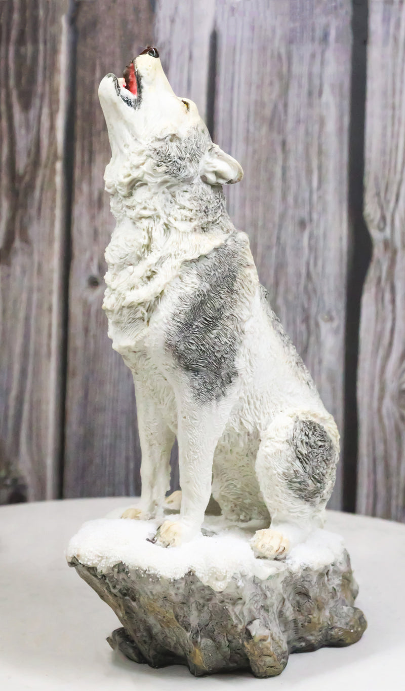 Woodlands Wildlife Mystical Alpha Snow Arctic Wolf Howling At The Moon Figurine