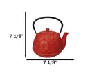 Red Gold Kiku Chrysanthemum Floral Design Large Cast Iron Tetsubin Teapot 40oz