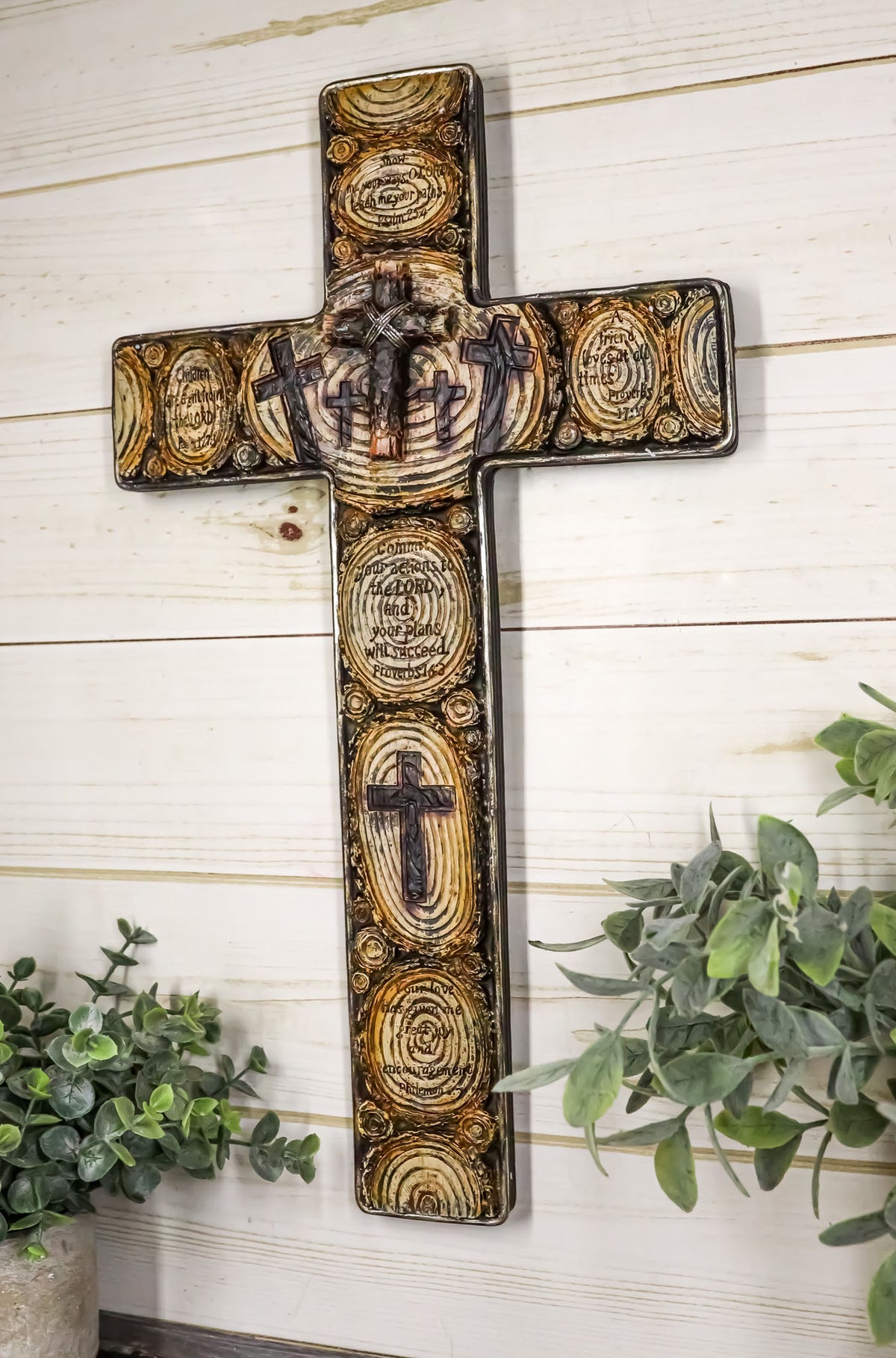 Rustic Christian Inspirational Bible Verses Layered Tree Rings Wall Cross Plaque