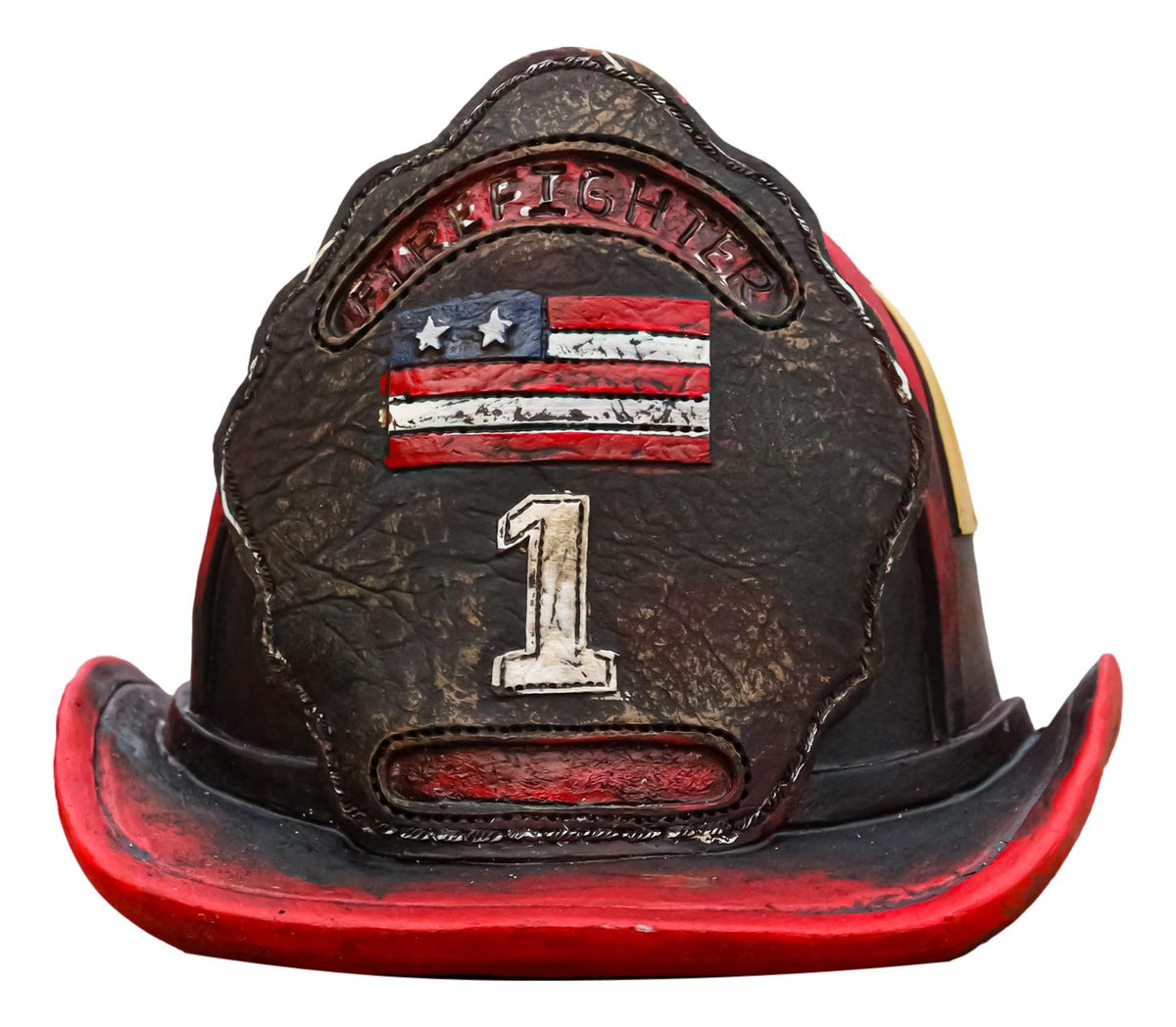 Fire Fighter Station 1 Fireman Hat With US Flag Money Coin Savings Piggy Bank - Ebros Gift