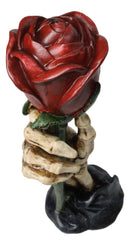 Gothic Skeleton Claw Hand Holding Red Rose Figurine Resin Skull Bone Sculpture