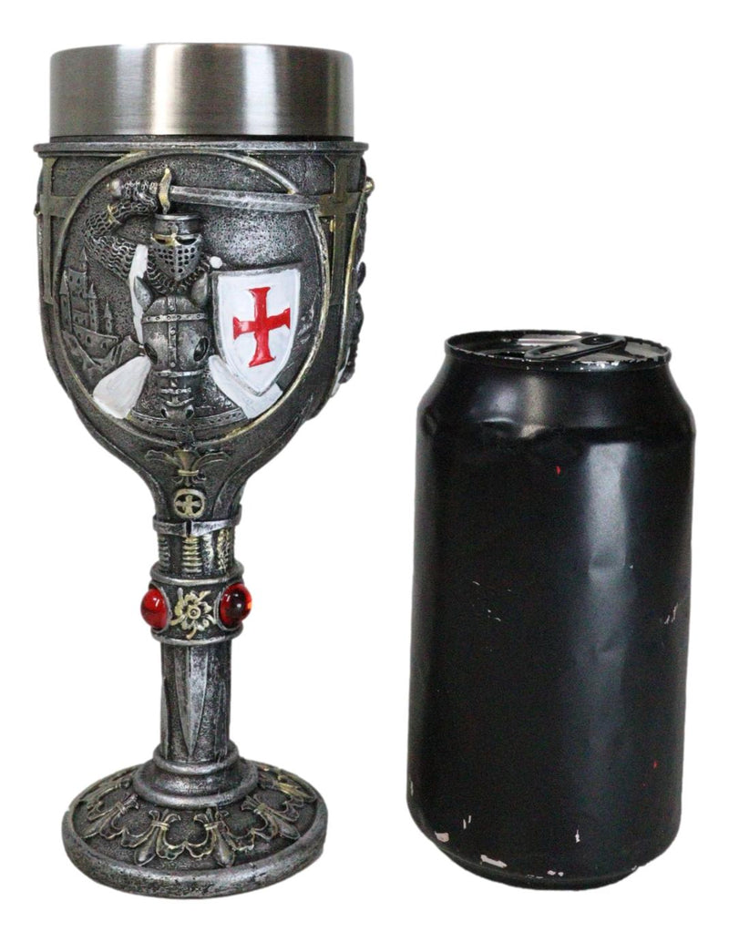 Medieval Templar Crusader Knight Suit of Armor On Horse Wine Goblet Chalice Cup