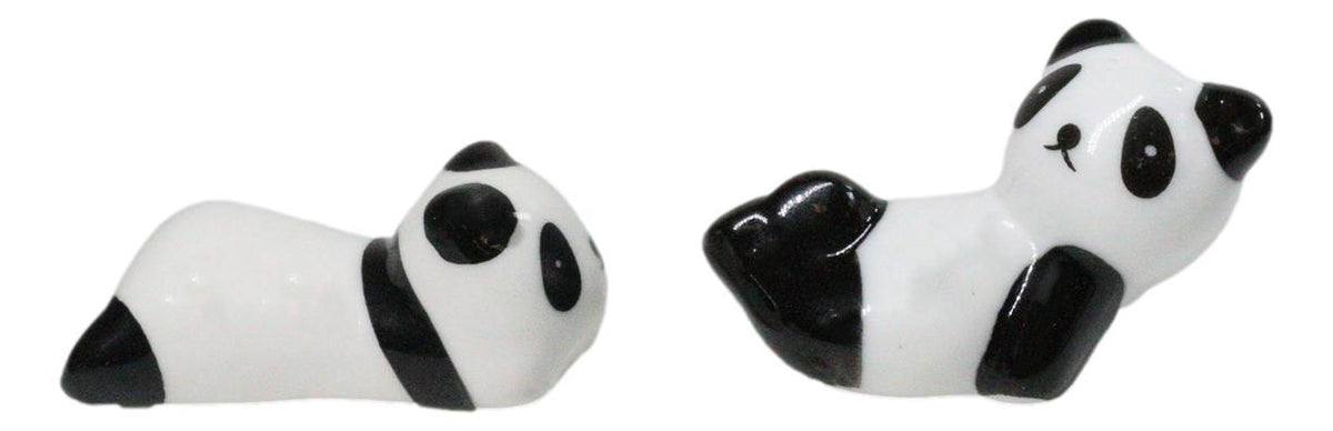 5 Pairs Of Playful Oriental Panda Bears Ceramic Rests With Wooden Chopsticks Set