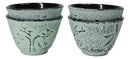 Mint Green Bamboo Etching Japanese Tetsubin Style Cast Iron Tea Cups Set of 4