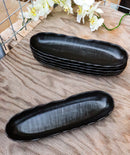 Pack Of 6 Kokuyo Modern Black Ceramic Wavy Oblong Long Serving Platters 13.25"L